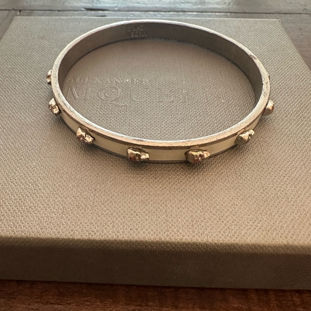 Alexander McQueen White Enamel 3D Skull Bangle
